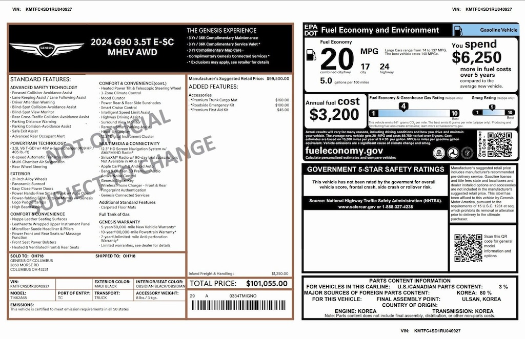 Certified 2024 Genesis G90 e-SC 3.5T e-SC AWD