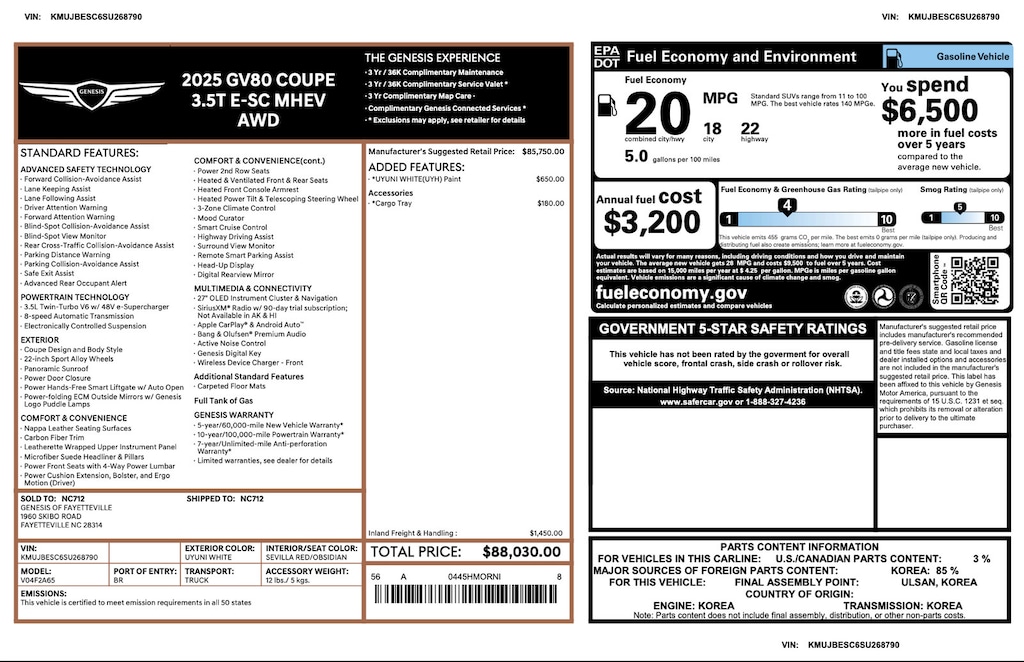 Certified 2025 Genesis GV80 Coupe 3.5T e-SC 3.5T e-SC AWD
