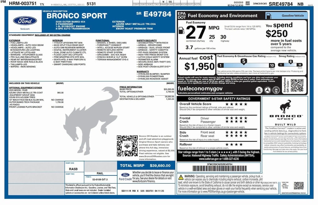 Used 2025 Ford Bronco Sport Outer Banks Outer Banks 4x4