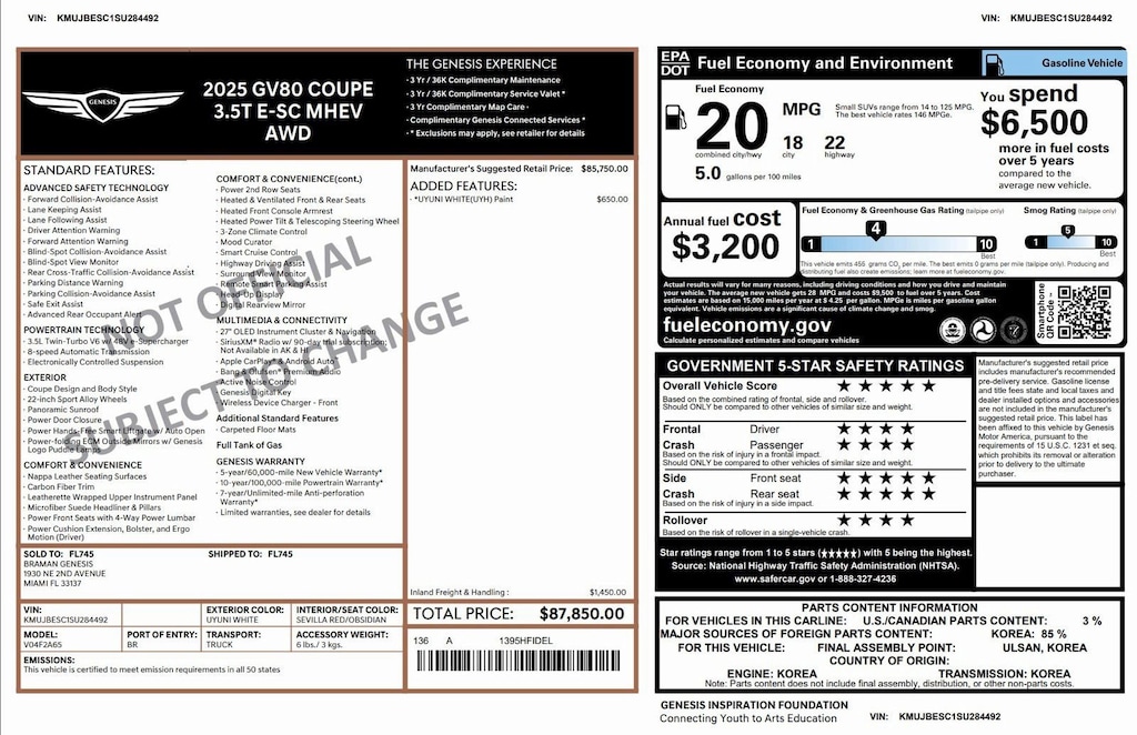 Certified 2025 Genesis GV80 Coupe 3.5T e-SC 3.5T e-SC AWD