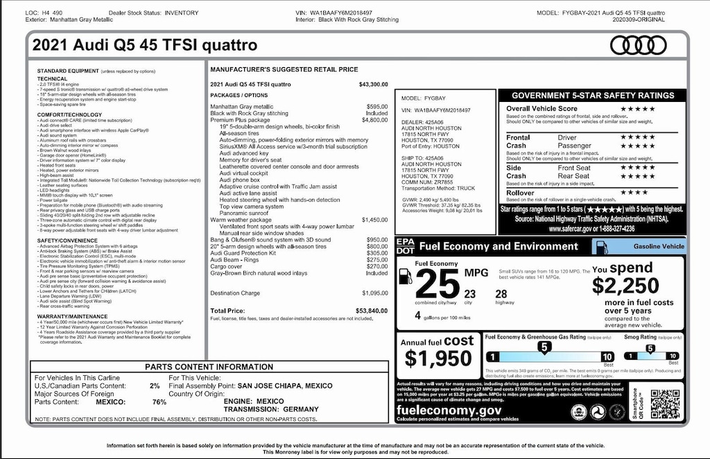 Used 2021 Audi Q5 Premium Plus Premium Plus 45 TFSI quattro