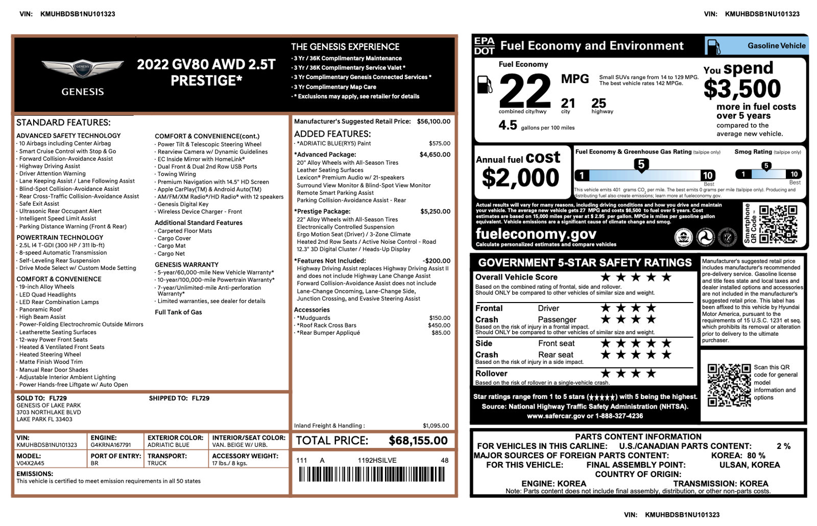 Certified 2022 Genesis GV80 2.5T 2.5T AWD