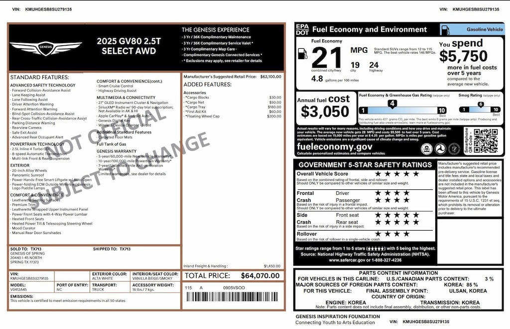 Certified 2025 Genesis GV80 Select 2.5T Select AWD