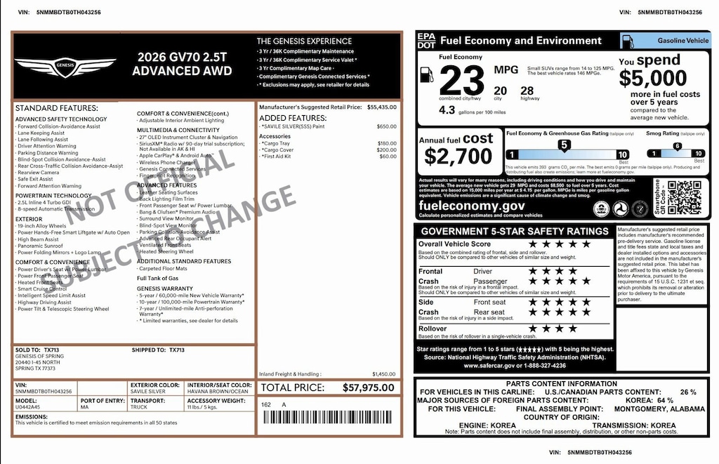 Certified 2026 Genesis GV70 2.5T Advanced 2.5T Advanced AWD
