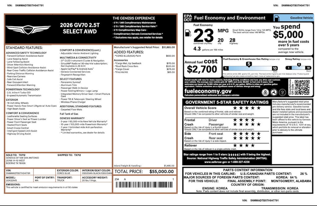 Certified 2026 Genesis GV70 2.5T Select 2.5T Select AWD