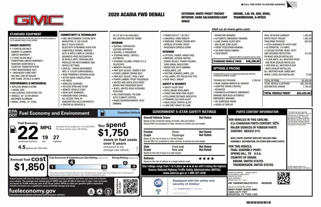 Used 2020 GMC Acadia Denali FWD Denali