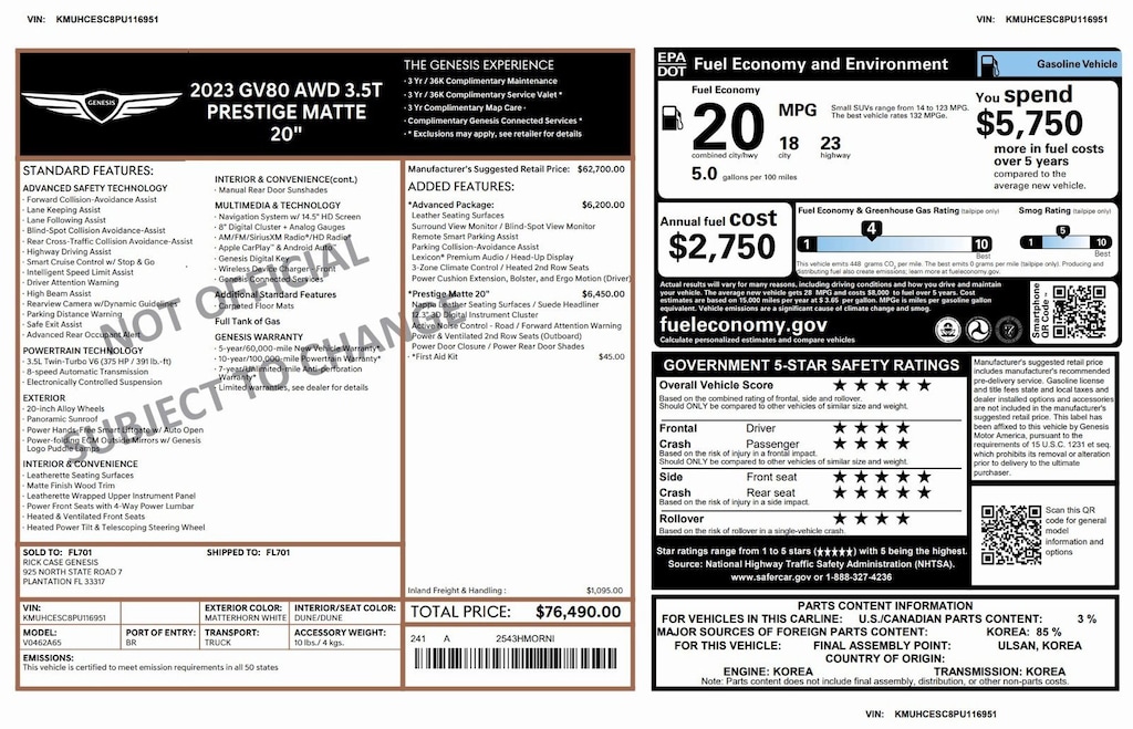 Certified 2023 Genesis GV80 3.5T 3.5T AWD