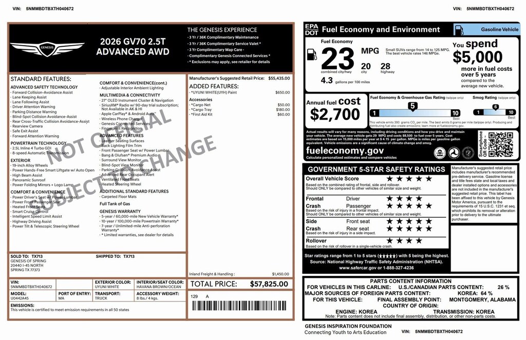 Certified 2026 Genesis GV70 2.5T Advanced 2.5T Advanced AWD