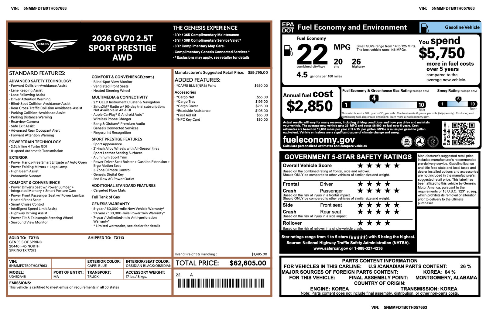 Certified 2026 Genesis GV70 2.5T Sport Prestige 2.5T Sport Prestige AWD