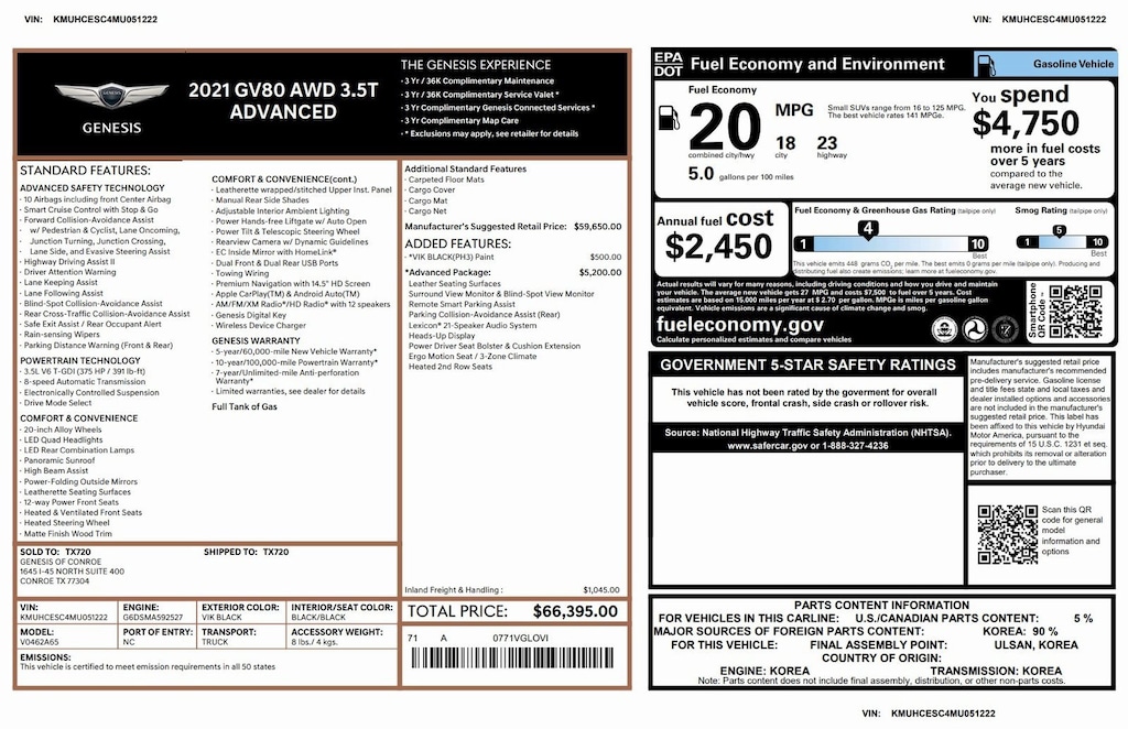 Certified 2021 Genesis GV80 3.5T 3.5T AWD