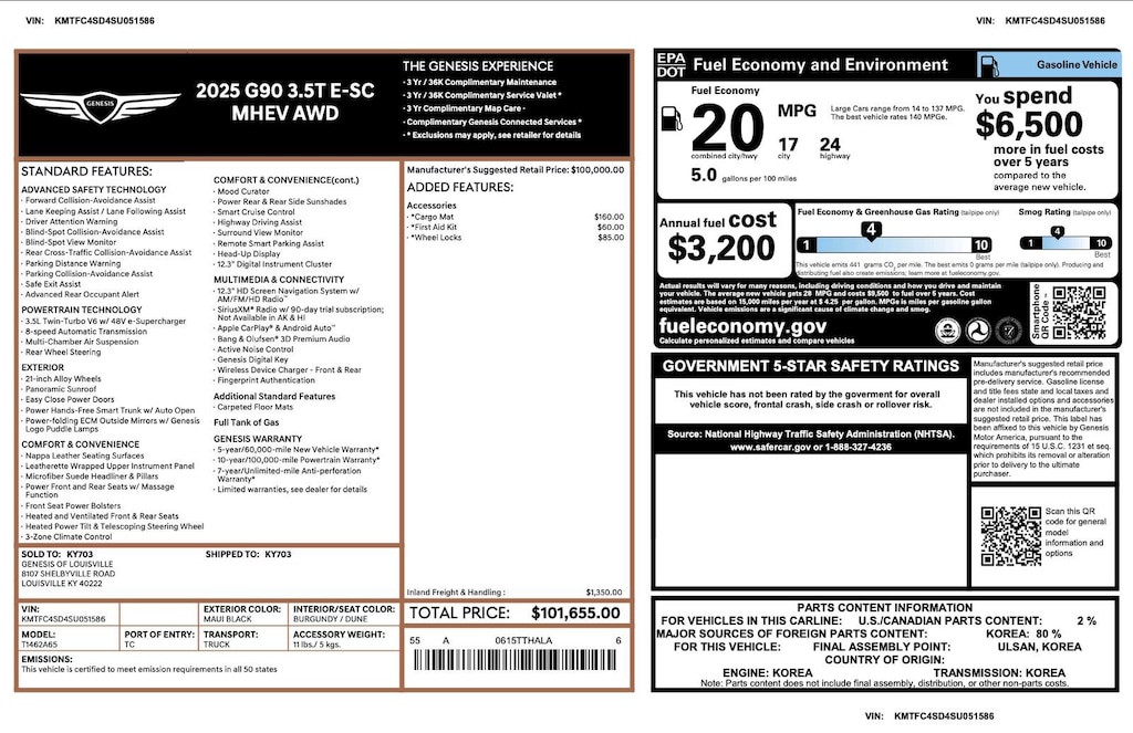 Certified 2025 Genesis G90 e-SC 3.5T e-SC AWD