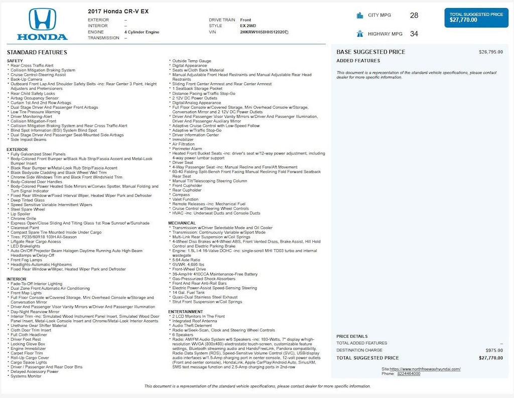 Used 2017 Honda CR-V EX EX 2WD