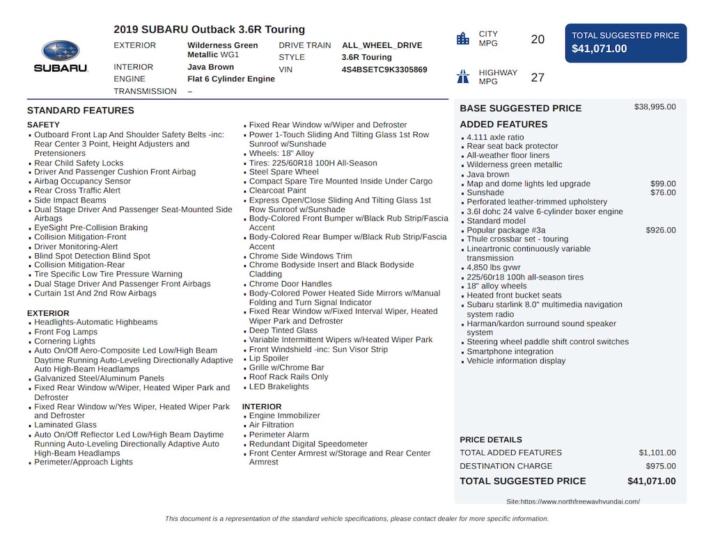 Used 2019 Subaru Outback Touring 3.6R Touring