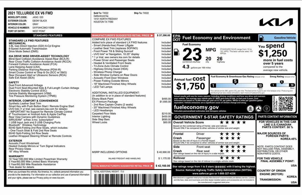 Used 2021 Kia Telluride EX EX FWD