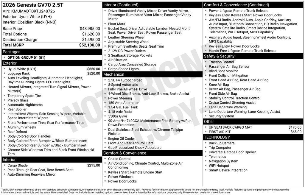 New 2026 Genesis GV70 2.5T SUV