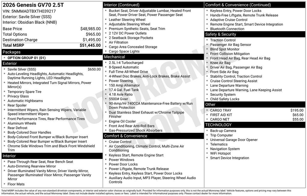 New 2026 Genesis GV70 2.5T SUV