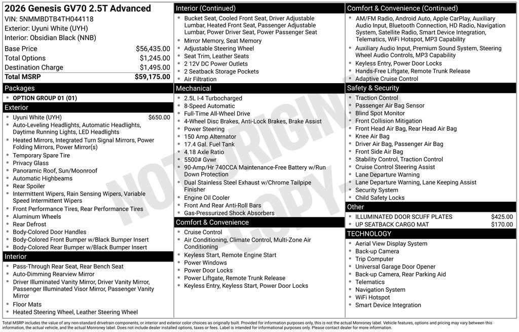New 2026 Genesis GV70 2.5T Advanced SUV