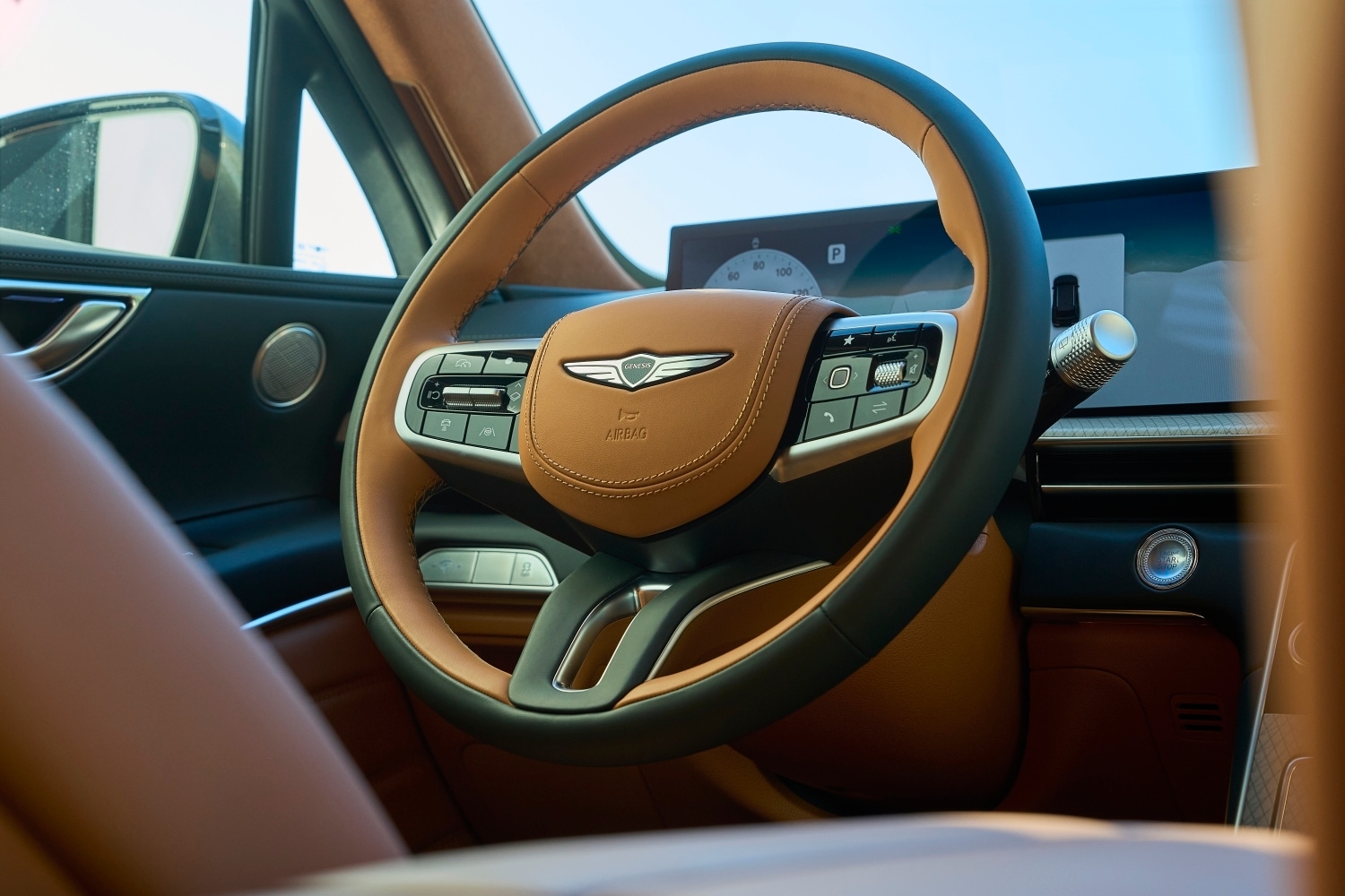 Steering wheel of a Genesis lease vehicle