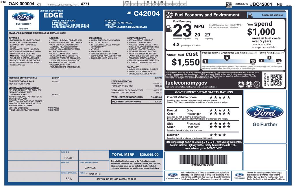 Used 2018 Ford Edge SEL with VIN 2FMPK4J99JBC42004 for sale in East Hartford, CT