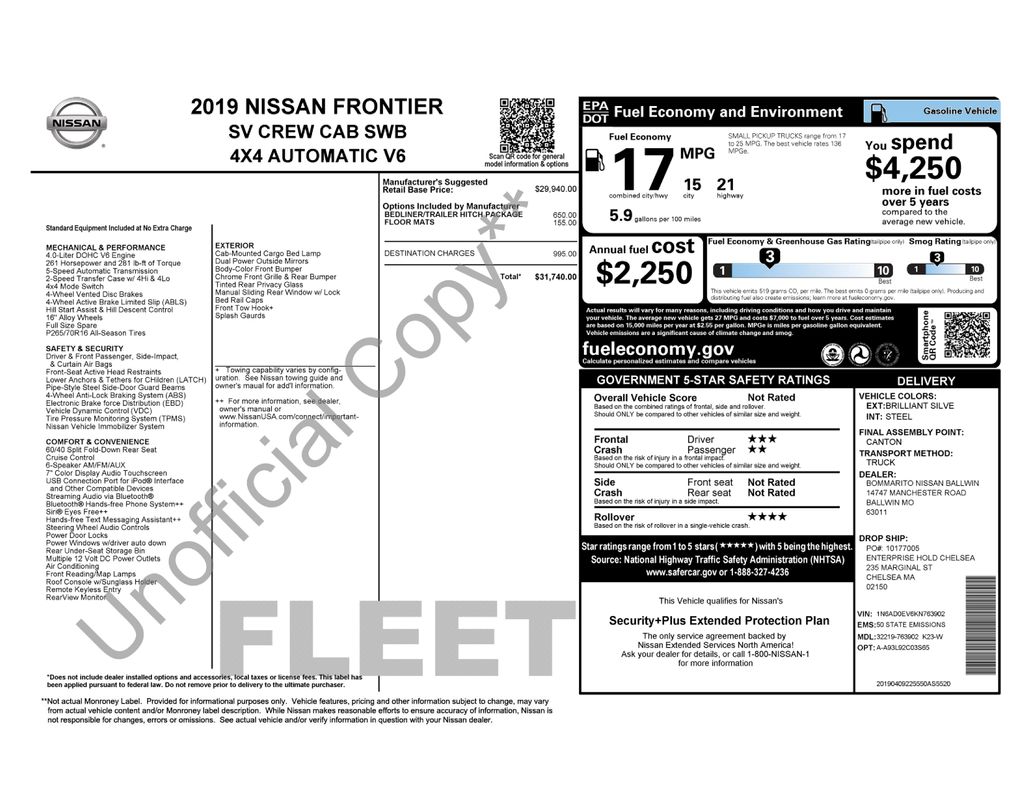 Certified 2019 Nissan Frontier SV with VIN 1N6AD0EV6KN763902 for sale in Plainville, CT