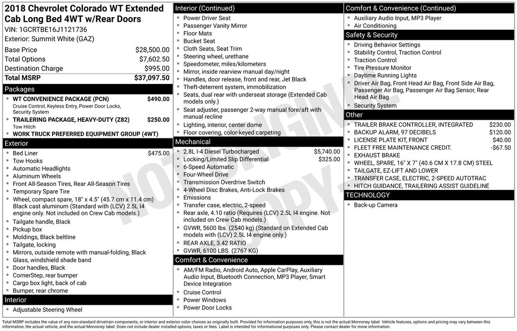 Used 2018 Chevrolet Colorado Work Truck with VIN 1GCRTBE16J1121736 for sale in Plainville, CT