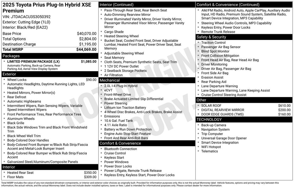 Certified 2025 Toyota Prius XSE Premium with VIN JTDACACU3S3050392 for sale in Plainville, CT