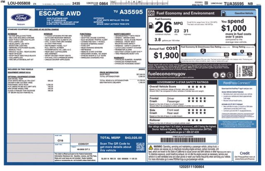 New 2026 Ford Escape Platinum SUV