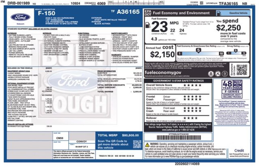 New 2026 Ford F-150 Lariat Truck SuperCrew Cab