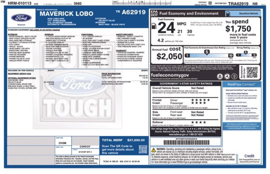 New 2026 Ford Maverick Lobo Standard Truck SuperCrew
