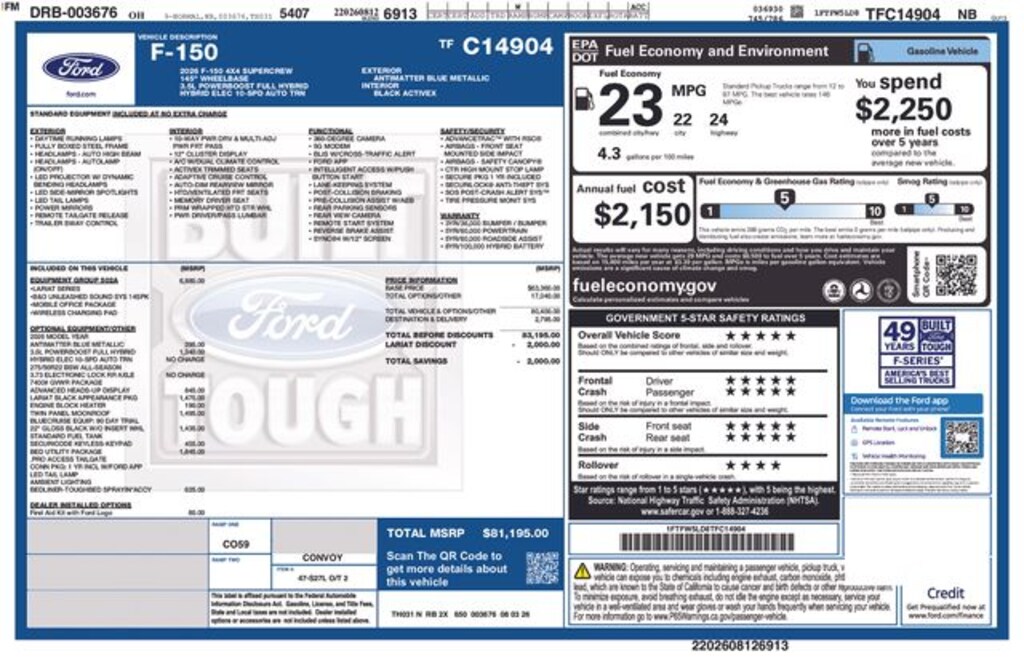 New 2026 Ford F-150 Lariat Truck SuperCrew Cab