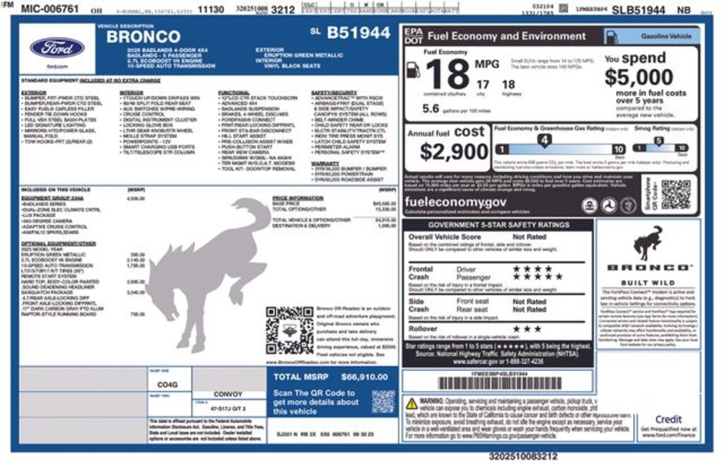 New 2025 Ford Bronco Badlands SUV