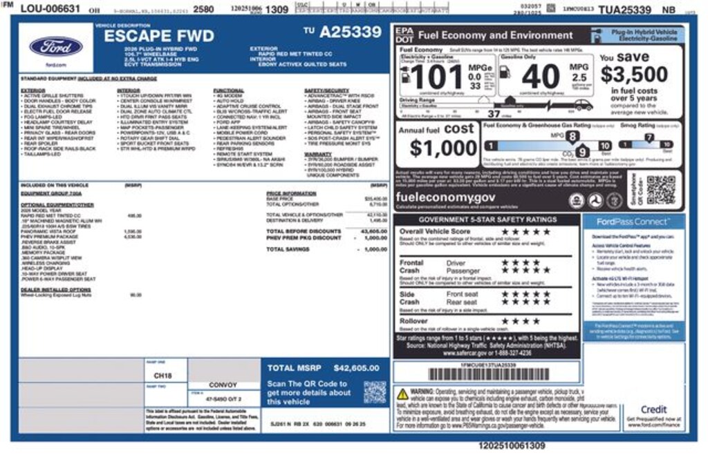 New 2026 Ford Escape PHEV SUV