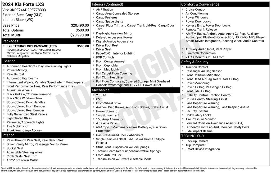 Used 2024 Kia Forte LXS Sedan