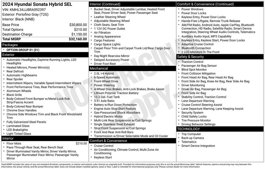 Used 2024 Hyundai Sonata Hybrid SEL Sedan