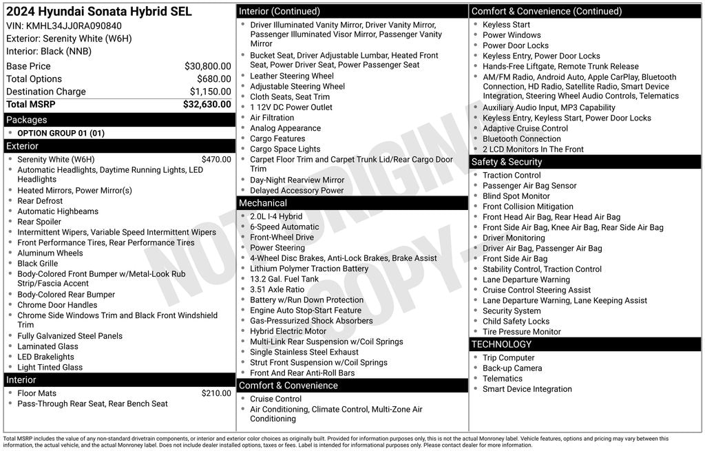 Used 2024 Hyundai Sonata Hybrid SEL Sedan