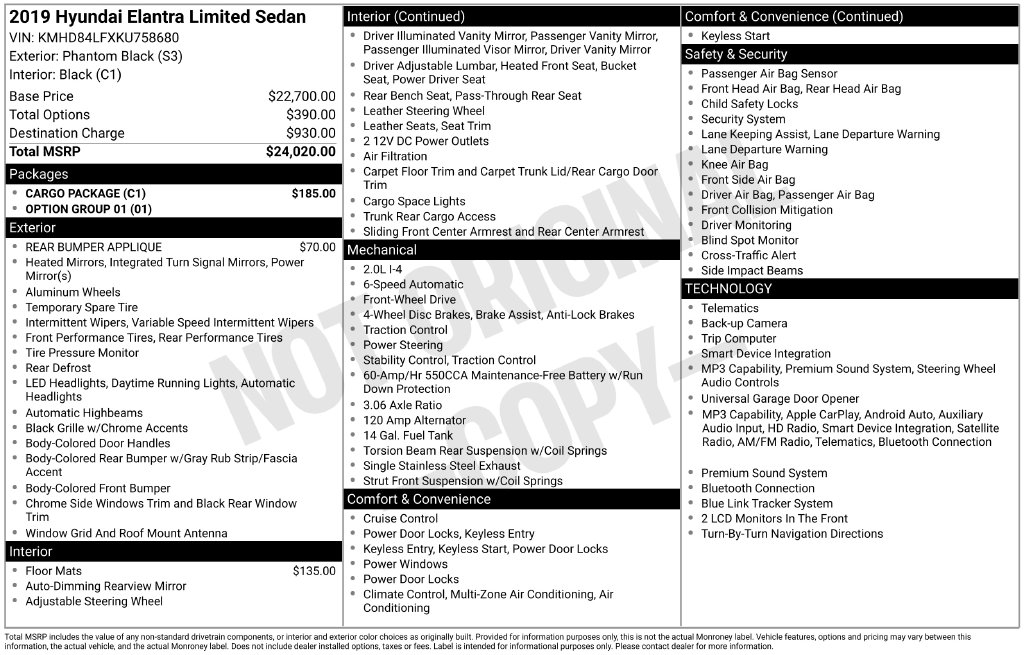 Used 2019 Hyundai Elantra Limited Sedan