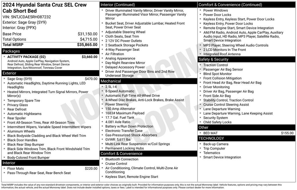 Used 2024 Hyundai Santa Cruz 2.5L SEL Truck Crew Cab