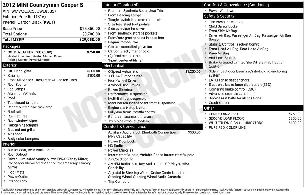 Used 2012 MINI Countryman Countryman S with VIN WMWZC3C53CWL83857 for sale in Naples, FL