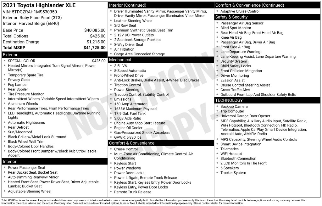 Certified 2021 Toyota Highlander XLE SUV
