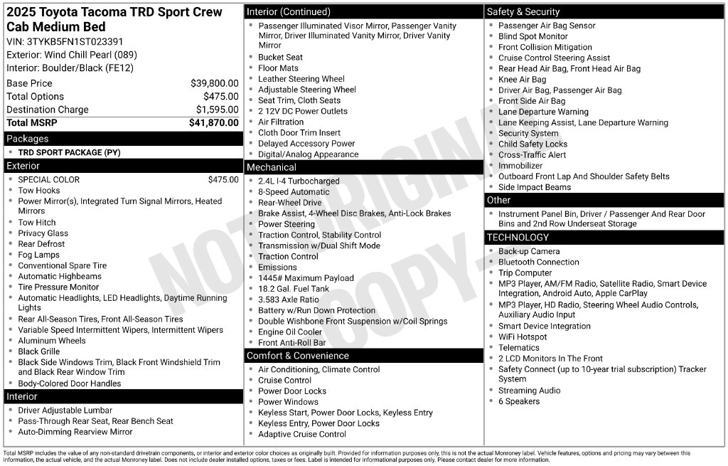 Certified 2025 Toyota Tacoma TRD Sport Truck