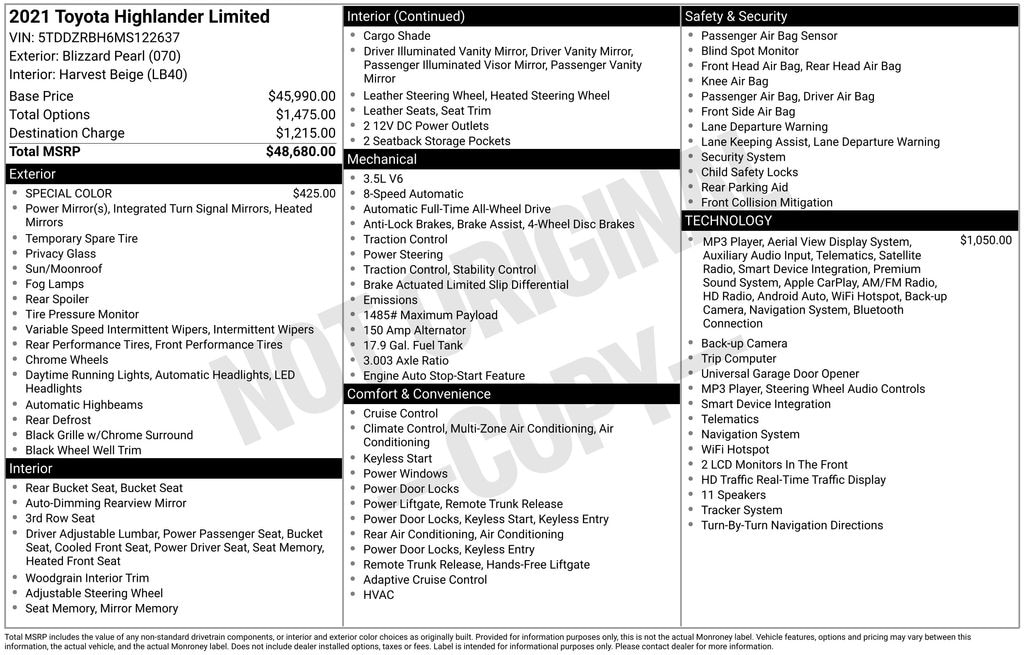 Certified 2021 Toyota Highlander Limited SUV