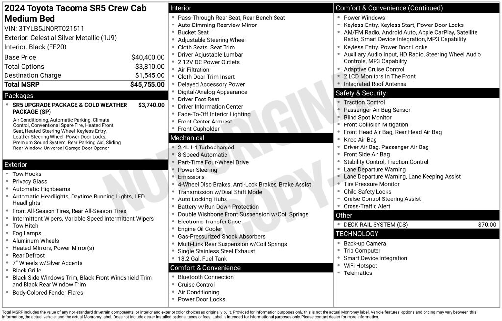 Certified 2024 Toyota Tacoma SR5 Truck