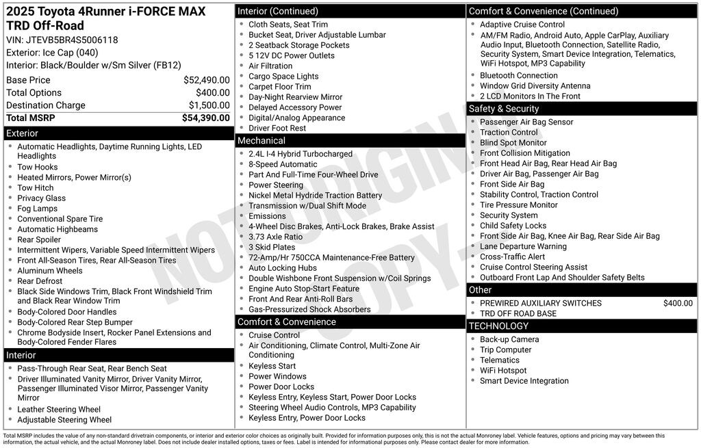 Certified 2025 Toyota 4Runner i-FORCE MAX TRD Off Road SUV