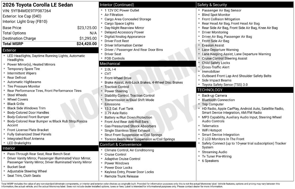 Certified 2026 Toyota Corolla LE Sedan