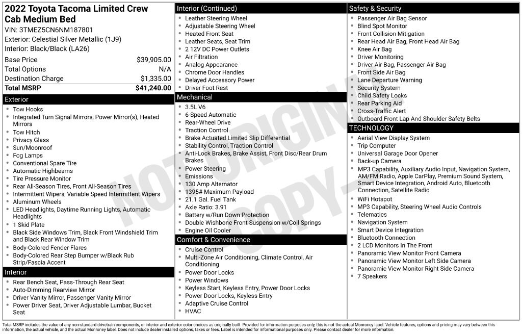 Certified 2022 Toyota Tacoma Limited Truck