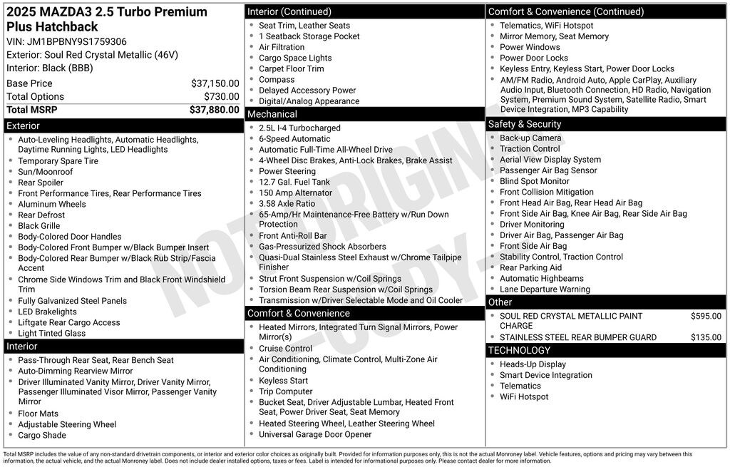 Certified 2025 Mazda Mazda3 Hatchback 2.5 Turbo Premium Plus Package Hatchback
