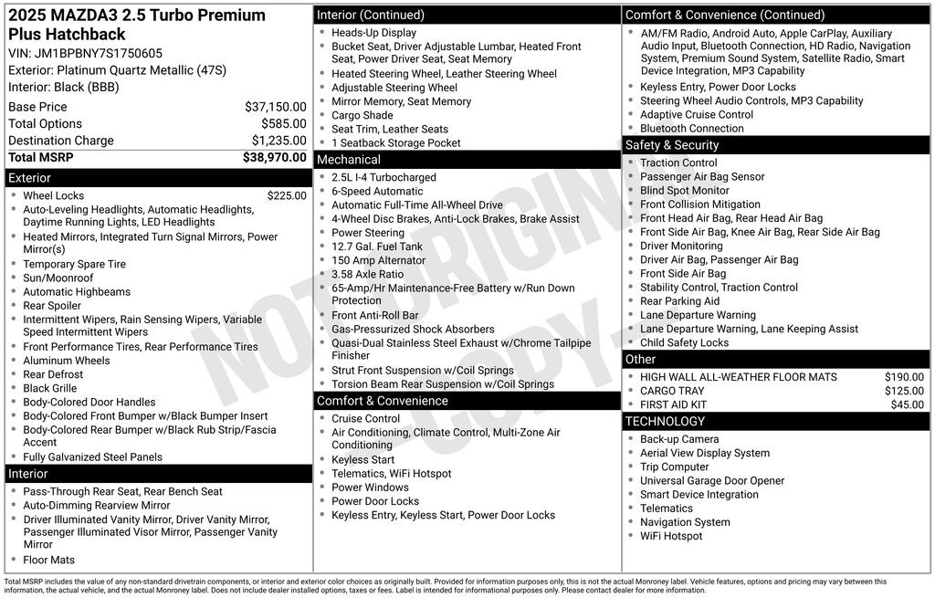 Certified 2025 Mazda Mazda3 Hatchback 2.5 Turbo Premium Plus Package Hatchback