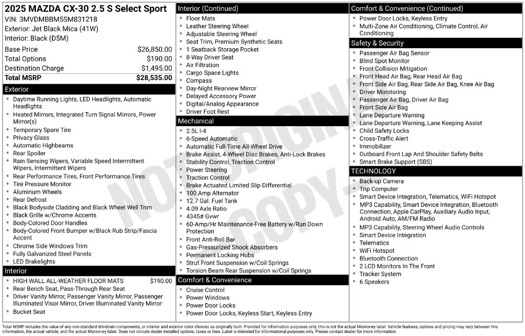 Certified 2025 Mazda CX-30 2.5 S Select Sport SUV