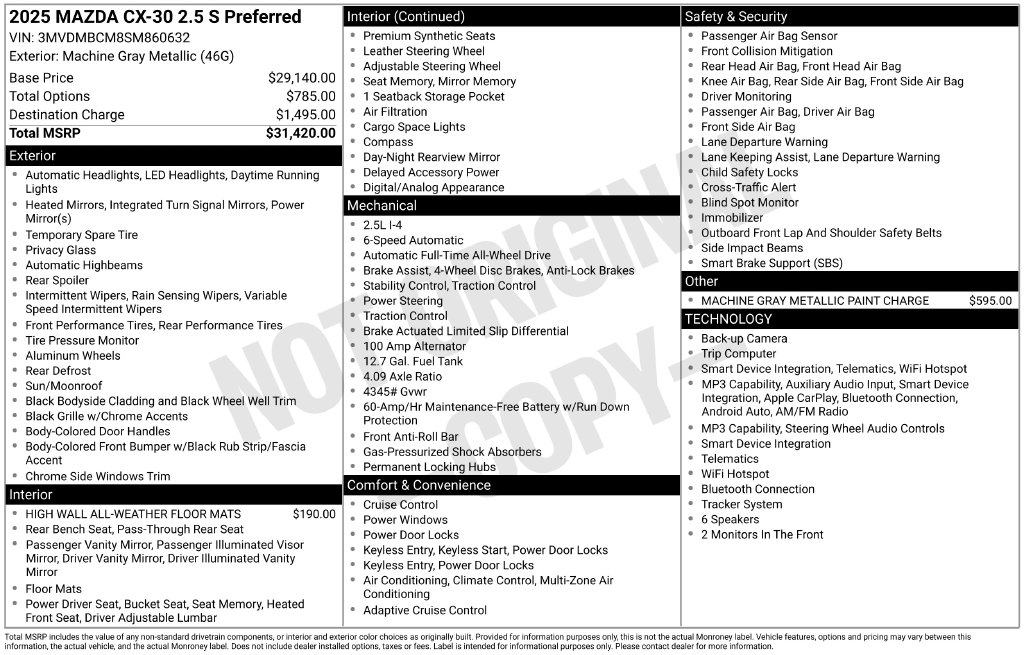 Certified 2025 Mazda CX-30 2.5 S Preferred Package SUV