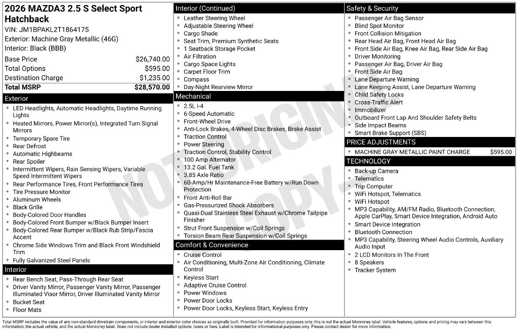 Certified 2026 Mazda Mazda3 Hatchback 2.5 S Select Sport Hatchback